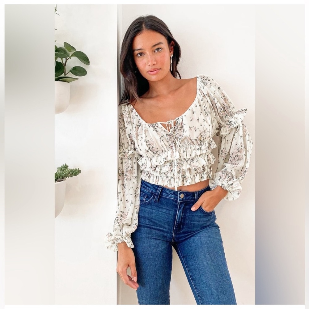 Grow with Me Cream Floral Print Tiered Ruffled Long Sleeve Top